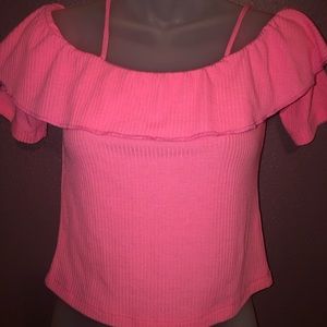 HOT PINK OFF THE SHOULDER SHIRT